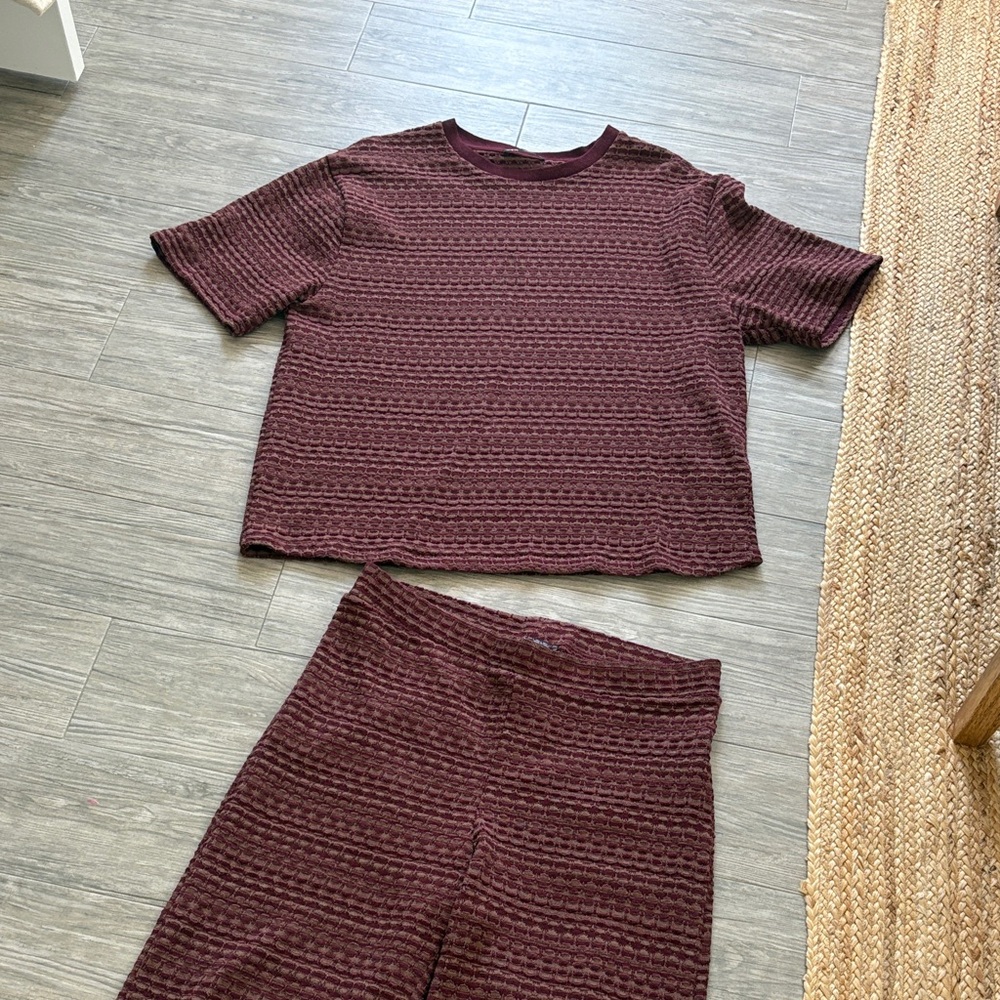 Zara Maroon Textured Short Sleeve Top